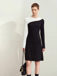 AMII | Antibacterial Heating Collared Colorblock Dress