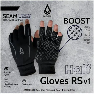 Sarung Tangan Motor Half Finger Rainsol Bahan Rajut Tebal Halus / Glove Sepeda Motor Universal