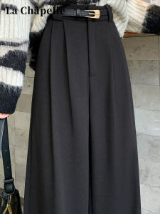 Black High Waist Drapey Wide Leg Pants Womens Autumn New Style La Chapelle Woolen Suit Pants Commute Style Simple Pure Color