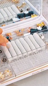 YESALL Kotak Perhiasan Otomatis|Sekali Tarik Terbuka + Cermin Besar|Dua Lapisan Kapasitas Besar|Desain Elegan Premium|White Gold / Pink Gold|Hadiah Spesial