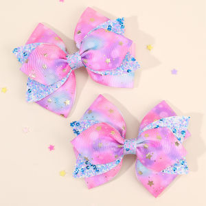 2Pcs Rainbow Star Hair Clips Sweet Glitter Sequin Hairpins New Ribbon Barrette For Girls Children Headwear Hair Accessories Gift