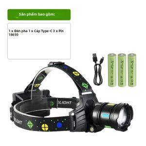 Đèn Pha LED Siêu Sáng Sạc Lại Được Pin 18650 5 Chế Độ Có Thể Điều Chỉnh Độ Zoom Ánh Sáng Trắng & Vàng Dùng Cho Đi Bộ Đường Dài Cắm Trại Săn Bắn