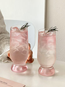Pink Glass Tea Cup Creative Home Use High Aesthetic Mountain View Female Cute Drunkenness Cocktail Cup Fruit Tea Cup