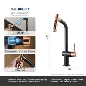 HIGOLD | Rotating Pull-Out Kitchen Faucet Stainless Steel
