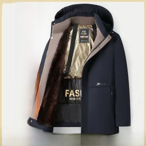 Graphene Dad Winter Jacket Mens Fleece Lined Thickened Cotton Downproof Cold Proof Cotton Coat Business Casual Mid-Length