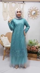 Sandrina Baju Gamis Busana Muslim Full Brukat Tile Dress Pesta Remaja dan Dewasa Kualitas Premium