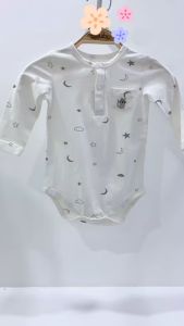 Bodychip bộ liền tam giác dài tay họa tiết trăng sao cho bé sơ sinh Boube vải Cotton organic thoáng mát - Size 0-12M