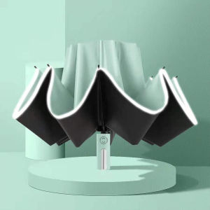 ร่มกันฝนกันแดดอัตโนมัติพร้อมแถบสะท้อนแสงร่มแบบพับย้อนกลับกันลม3พับกันแสงยูวี