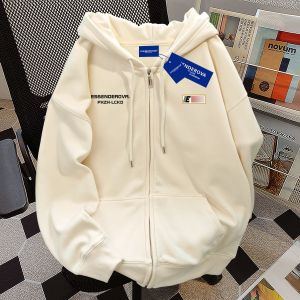 American Design Hat Sweatshirt Women Spring Autumn Popular Oversize Apricot Couple Zipper Open Cardigan Coat Hooded Jacket
