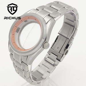 RICHUS NH35 Watch case 40mm silver watch case with strap sapphire glass Fit NH34 NH35 NH36 Movement