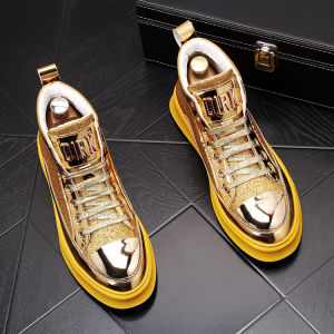 New Booties Golden Mens Boots Sequin Trendy Mens High-Top Casual Sneakers Cowboy Boot Hidden Heel Ins Boots
