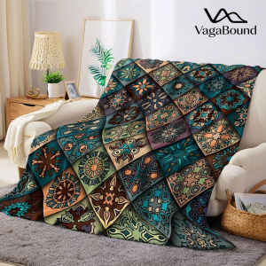 Vintage Boho Diamond Mandala Flannel Blanket Warm Soft Halloween Christmas Decorative Couch Warm Cozy All-Season Gift
