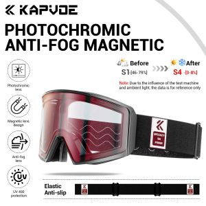 kapvoe | KAPVOE Photochromic Ski Snowboard Goggles Mask Snow Protection Over Glasses Adult Double Anti-Fog Cylindrical Skiing Eyewear