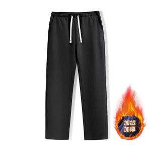 กางเกงวอร์มผู้ชาย ทรงตรง หนา ทรงหลวม สไตล์ฤดูใบไม้ร่วง/ฤดูหนาว กางเกงวอร์มลำลอง หนา ผ้าฟูฟู่ สำหรับเยาวชน อายุ 15-24 ปี