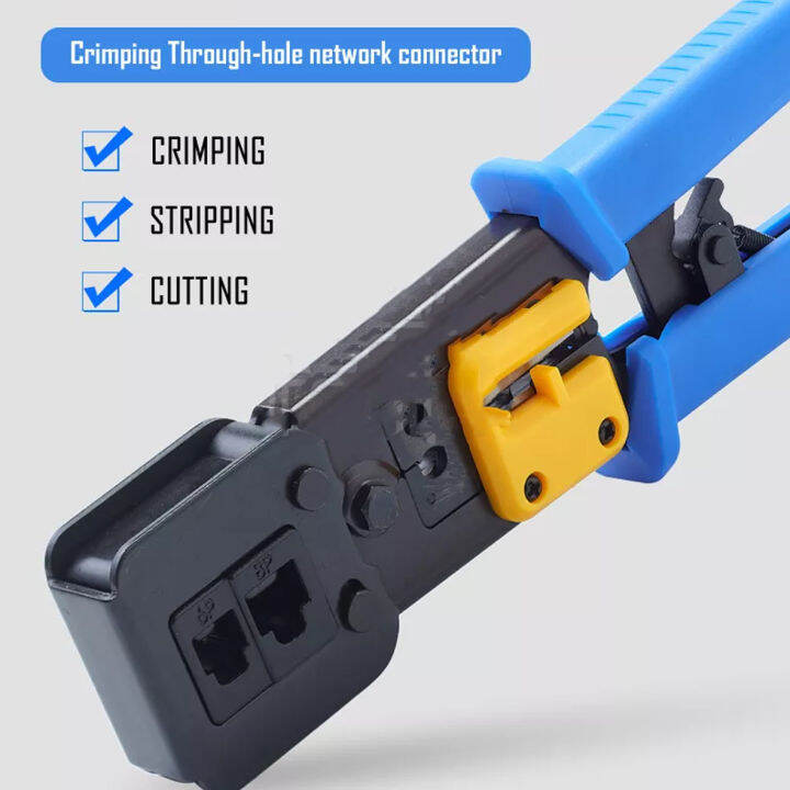 RJ11 RJ45 Connector Ratchet Crimping Tool Ethernet Network LAN Cable Crimper Cutter Stripper Plier Tools For Passthrough