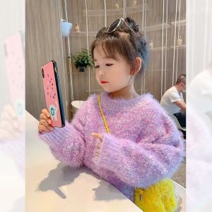 Little DR Sweater for Kids Girls Knitwear Winter Warm Sweatshirt Teenage Purple Korean Style Knitted Hoodie Cotton Casual Long Sleeve baju hoodie kanak kanak perempuan