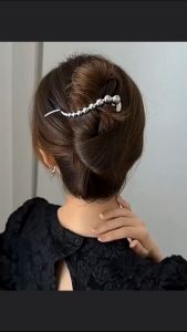 Jepit Rambut Sanggul Polos 10.5cm Bahan Logam Fake Pearls Barrette Hair Clip HBA001