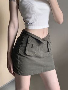American Retro Workwear Denim Mini Skirt Womens plus Size High Waist A-Line Anti-Light Tight-Fitting Short Skirts