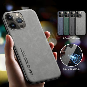 Sang Trọng da thuộc da cừu Trường Hợp Đối Với iPhone 16 15 14 13 12 11 Plus Pro Max 13Mini 12Mini 16Promax Từ Hấp thụ Xe Chủ viền khung TPU mềm Chống Sốc Bảo Vệ Bìa