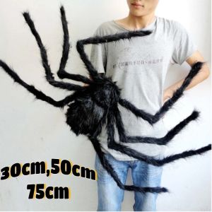30/75/125cm Halloween Big Plush Spider Horror Halloween Decoration Party Props Outdoor Giant Spider Decor Black Spider Plush Toy