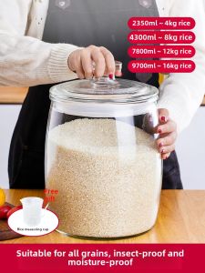 Glass Rice Storage Container Airtight Moisture Proof Covered Large Capacity Kitchen Storage Jar for Rice And Flour