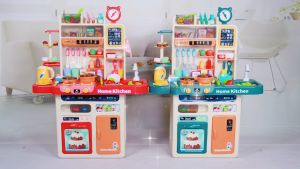 Tinykoala ชุดห้องครัวเด็ก เครื่องครัวเด็ก ชุดคครัวสูง 95 ซม ก๊อกน้ำไหลจริง