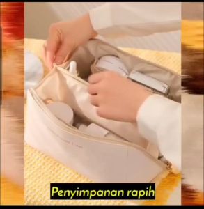 TokoMumer: Tas Kosmetik Lipat Travel Pouch Skincare Leather Korea