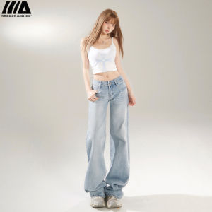 Quần Jeans Ống Rộng Màu Xanh Nhạt Cạp Lows Quần Jeans Nữ Thu Đông 2025 Quần Jeans Ống Rộng Thẳng Rộng Thoải Mái Thường Ngày