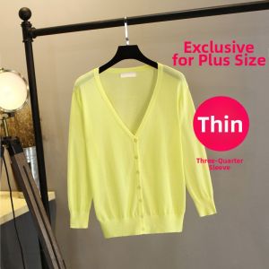 LUQIAN | Slim Fit Lightweight Knit Cardigan Large Size 3/4 Sleeve Air Conditioning Shirt