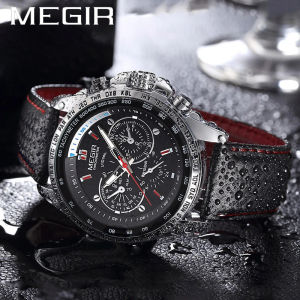 MEGIR Fashion Mans Quartz Analog Wristwatch Brand Waterproof Luxury Leather Watches for Men Casual Black Watch Male 1010