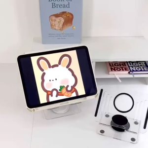 ผู้ถือโทรศัพท์มือถือคริลิค ผู้ถือแท็บเล็ต ipad ขาตั้งรองรับเดสก์ท็อป ปรับมุมการถ่ายทอดสดแบบโปร่งใส ผู้ถือโทรศัพท์มือถือพับได้ ที่วางคอมพิวเตอร์ IPAD