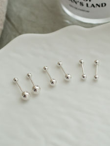Fashionable Pure Silver Screw Buckle Earrings Womens Whole Body Dumbbell Ear Bone Studs Simple Stylish Ear Jewelry