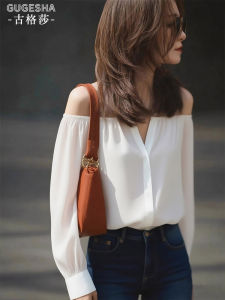 Fashionable Luxury Shoulder Bared Long Sleeve Womens Shirt Elegant Slimming Trendy Early Autumn New Style Pure Desirable