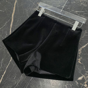 High Waist Velvet Short Pants Womens Autumn Winter Outerwear Bootcut Pants Commute Style Regular Thickness Short Length