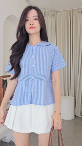 ORECCA - Bertha Top Atasan Salur Wanita Lengan Pendek