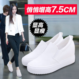 Womens Casual Slip-On Loafers Thick Bottom High Top Shoes Spring New Style Leather Surface Easy Wear Comfortable Fashionable