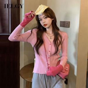 IELGY womens korean style slim v neck long sleeve knitted cardigan