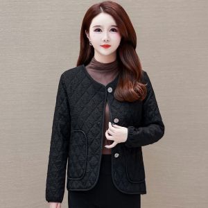 Womens Autumn Winter Thickened down Cotton Jacket Lightweight Padded Vest Inner Core Long Sleeve round Neck Commute Style