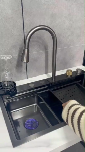 Kitchen sink 304 stainless steel thickened handmade sink Raindance waterfall large single sink vegetable sink