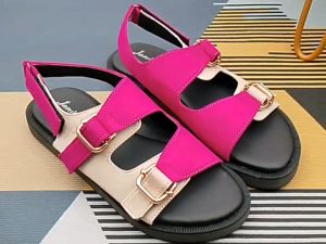 JANITRA OFFICIAL SHOP - Lotso Sandal Wanita Pink X Whyte Model Ban Dua Gesper Kecil Tali Prepet
