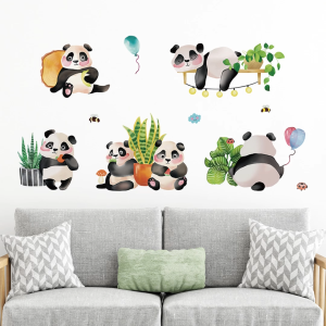 Decal Dán Tường Gấu Trúc Panda Vui Nhộn Và Cây Xanh Có Keo Sẵn 150x80cm - Trang Trí Phòng Ngủ