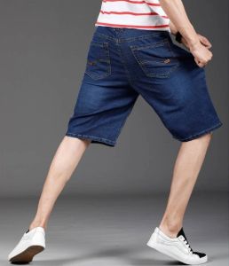 New Mens Denim Shorts Loose Large Straight Leg High Waist Washable Elastic Capris