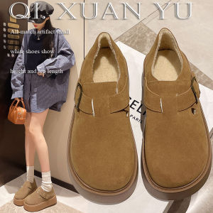 Luxurious Thick Bottom Full Wrap Fleece Lined Birkenstock Single Shoes Retro Slip on Casual round Toe Platform Leisure Footwear