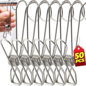 50Pcs Long Tail Clip Stainless Steel Clothespin Photo Drying Laundry Storage Clips Home Kitchen Organizer Holder Rack Supplies
