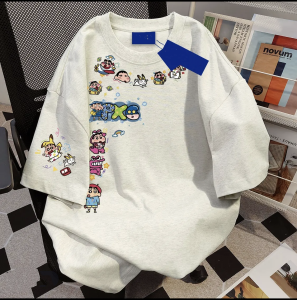 เสื้อยืดคอกลมแขนสั้นผ้าฝ้ายแท้พิมพ์ลายการ์ตูน แฟชั่นฤดูร้อน เสื้อคลุมลำลองสำหรับคู่รัก ทรงหลวม เสื้อยืดคอกลมแขนสั้น