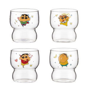 X&W 1/4Pcs Crayon Shin-Chan Stacking Cups High Borosilicate Glass Mug Breakfast Coffee Tea Water Cup Children Gift Home Decro