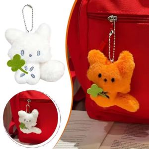 2Pcs Super Cute Nose Bag Hanger Gift New Lucky 4-leaf Fox Pendant White Fox Plush Doll Keychain