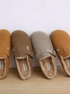 Warm Artificial Fur Slippers Womens Half Slippers Outdoor Wearable Winter Autumn Pregnant Women Slip-On Cotton Slippers
