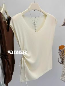 HUOLISI | Light Sophistication Style Lacing Waist-Drawstring Short-Sleeved Ice Silk Tunic