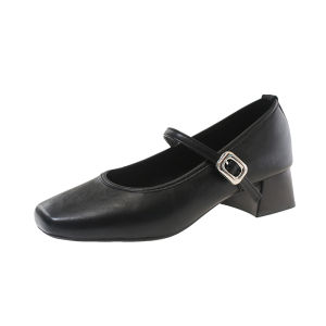 YX | Stylish British Style Square Toe Buckled Shoes Women Block Heels